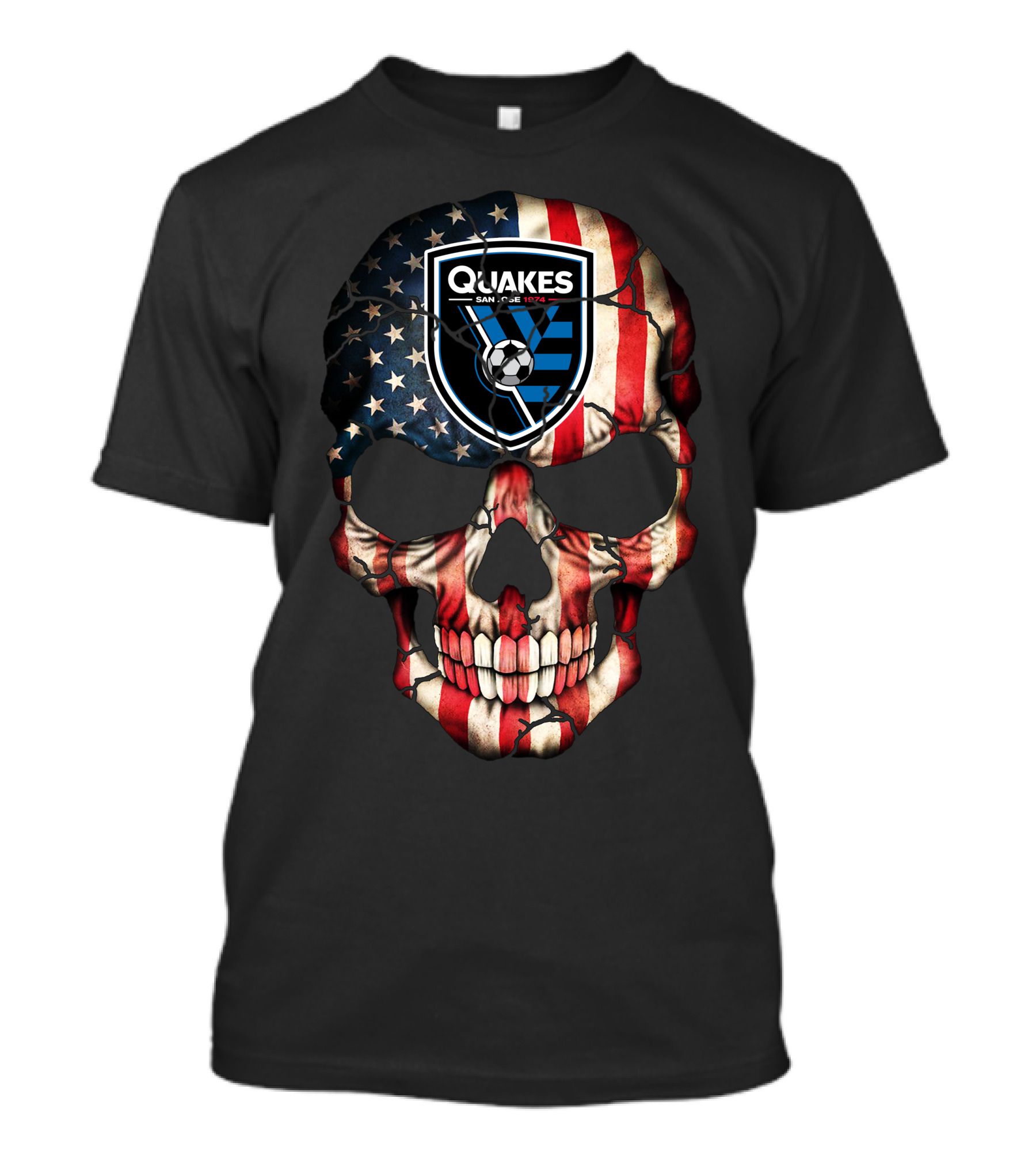 Quakes San Jose 1974 Skull With American Flag Soccer T-Shirt