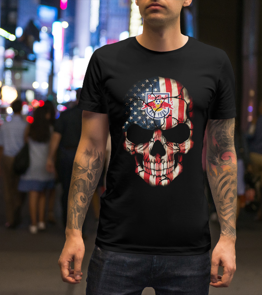 Red Bull New York American Flag Skull T-Shirt