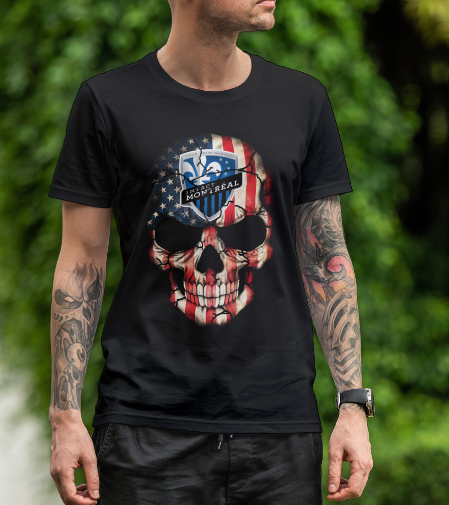 Tous Pour Gagner Impact Montreal American Flag Skull T-Shirt
