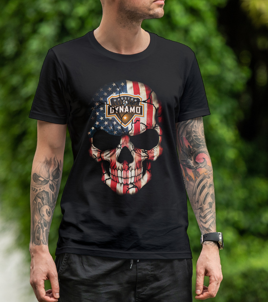 Houston Dynamo American Flag Skull 146 T-Shirt