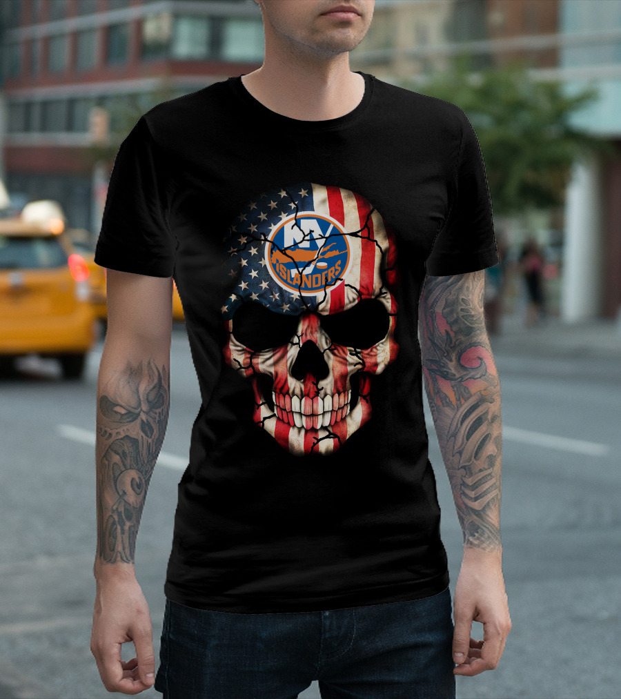 New York Islanders Skull American Flag T-Shirt