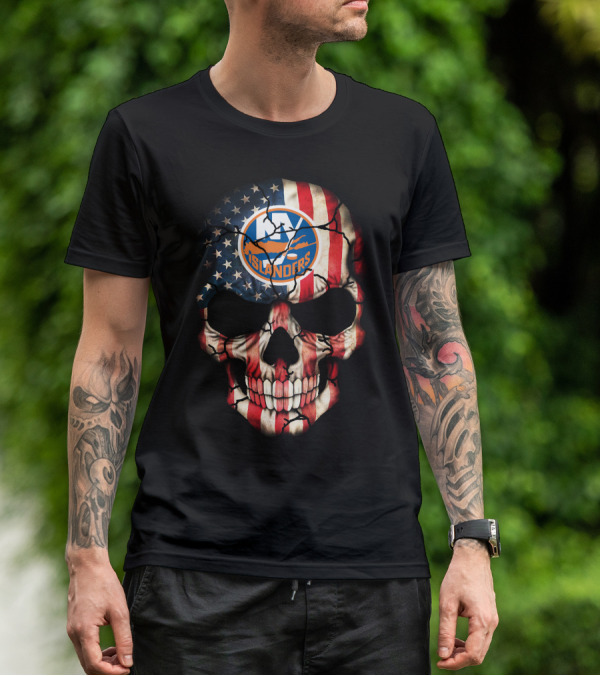 New York Islanders Skull American Flag T-Shirt