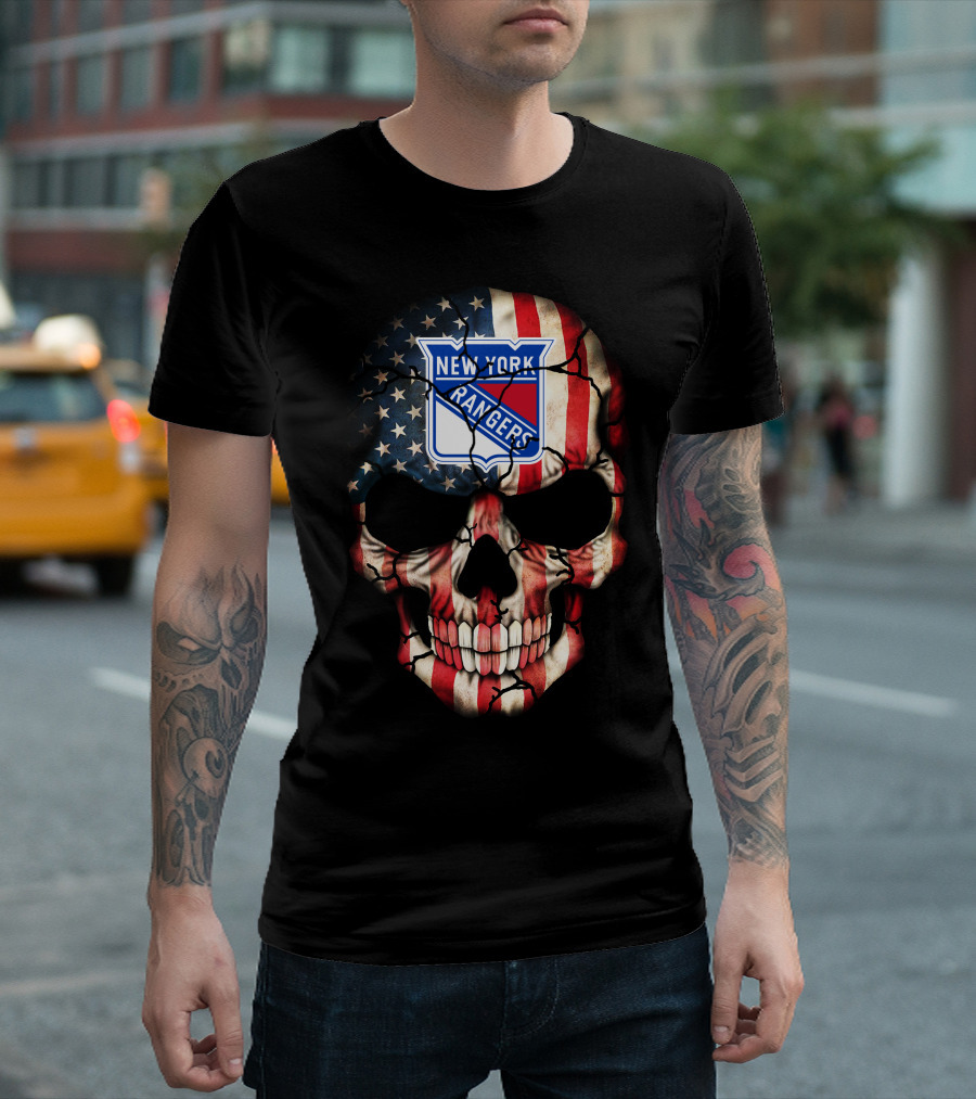 New York Rangers American Flag Skull T-Shirt