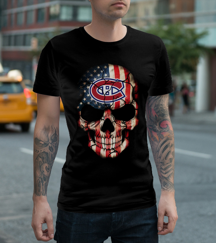 Montreal Canadiens Skull American Flag T-Shirt