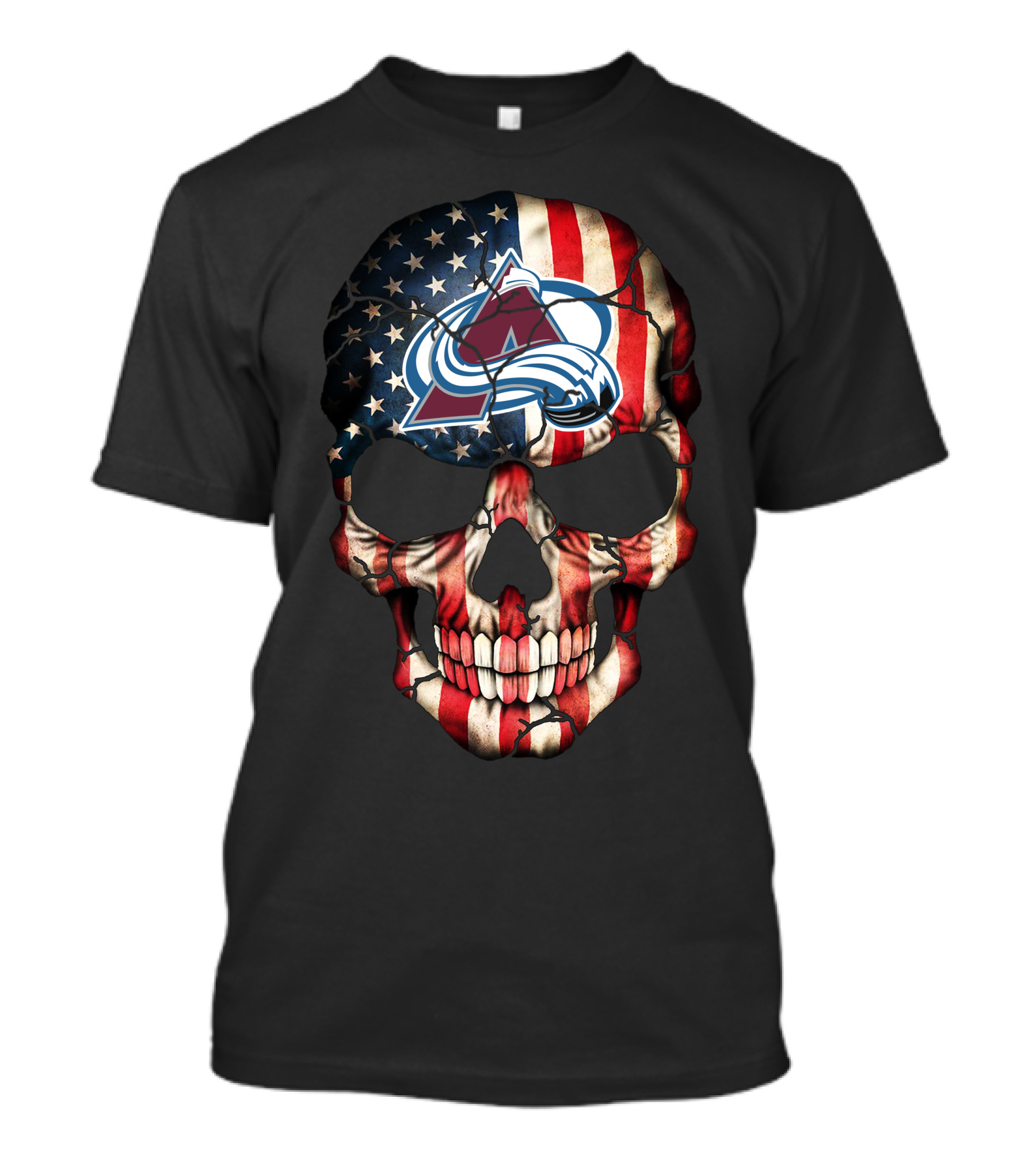 Colorado Avalanche American Flag Skull T-Shirt
