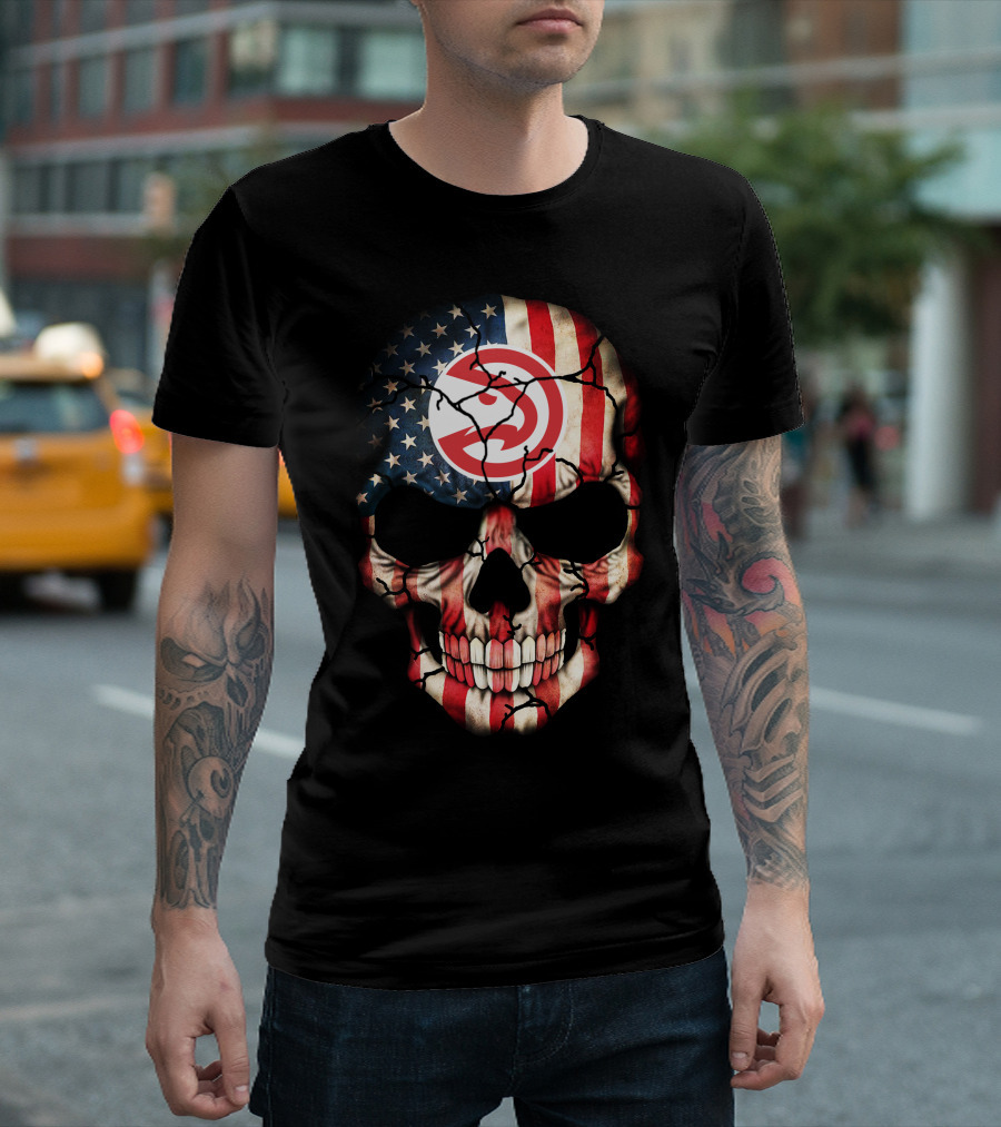 American Flag Skull Design With Atlanta Hawks Logo 193 T-Shirt