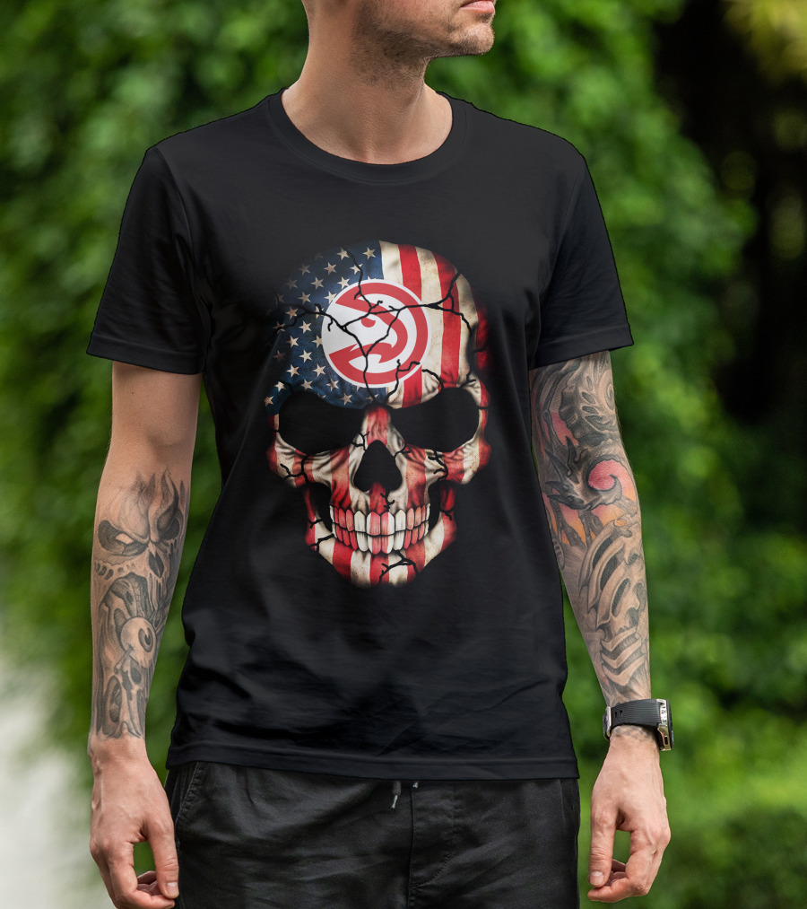 American Flag Skull Design With Atlanta Hawks Logo 193 T-Shirt