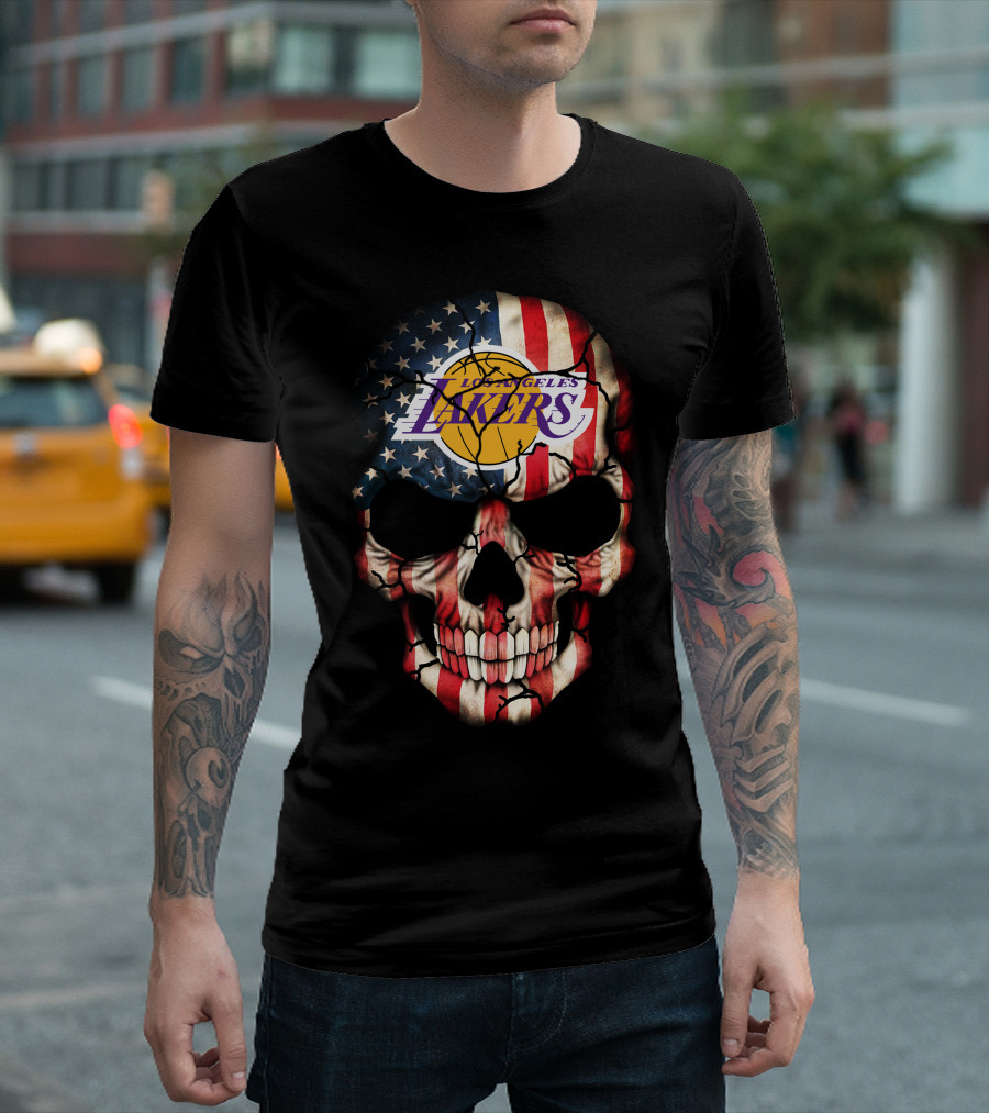 Los Angeles Lakers American Flag Skull T-Shirt