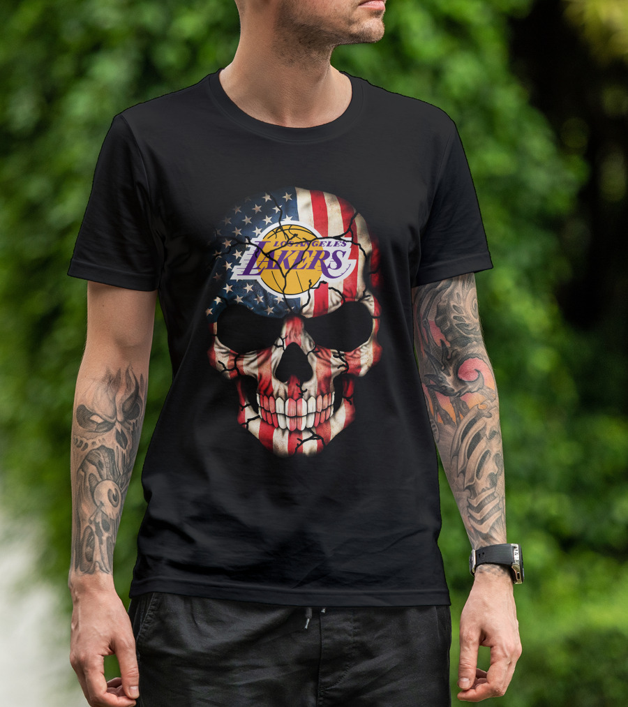 Los Angeles Lakers American Flag Skull T-Shirt