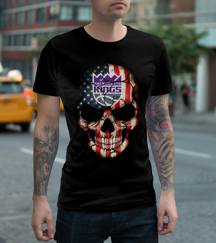 Sacramento Kings American Flag Skull T-Shirt