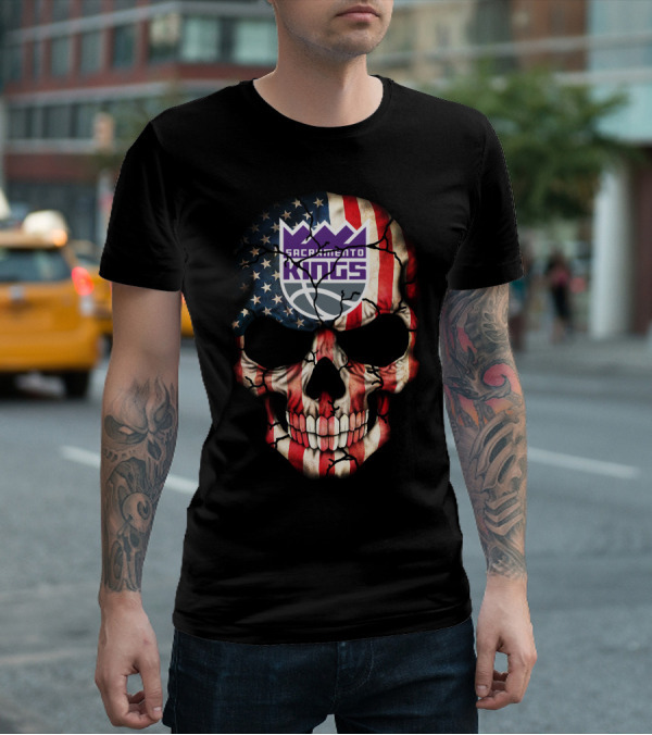 Sacramento Kings American Flag Skull T-Shirt
