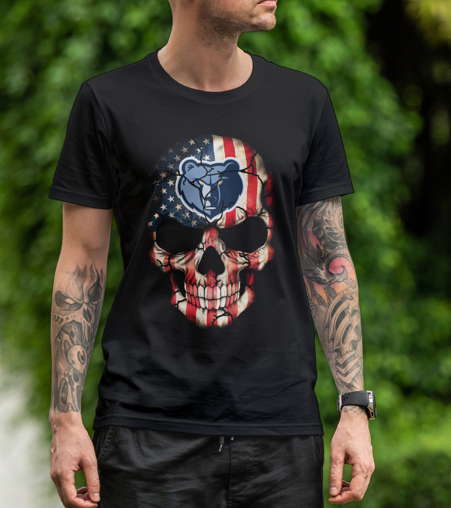 Memphis Grizzlies American Flag Skull Bear T-Shirt