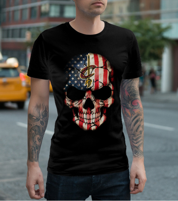 Skull American Flag Cleveland Cavaliers Logo 209 T-Shirt