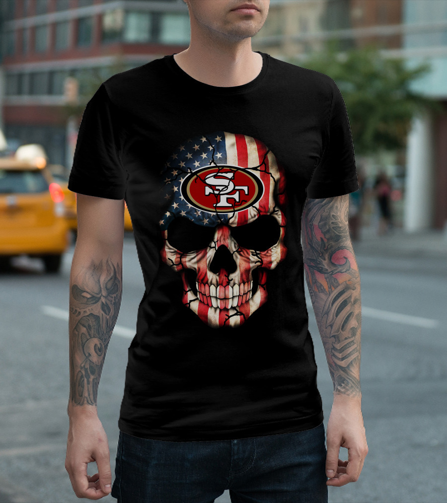 San Francisco 49ers American Flag Skull T-Shirt