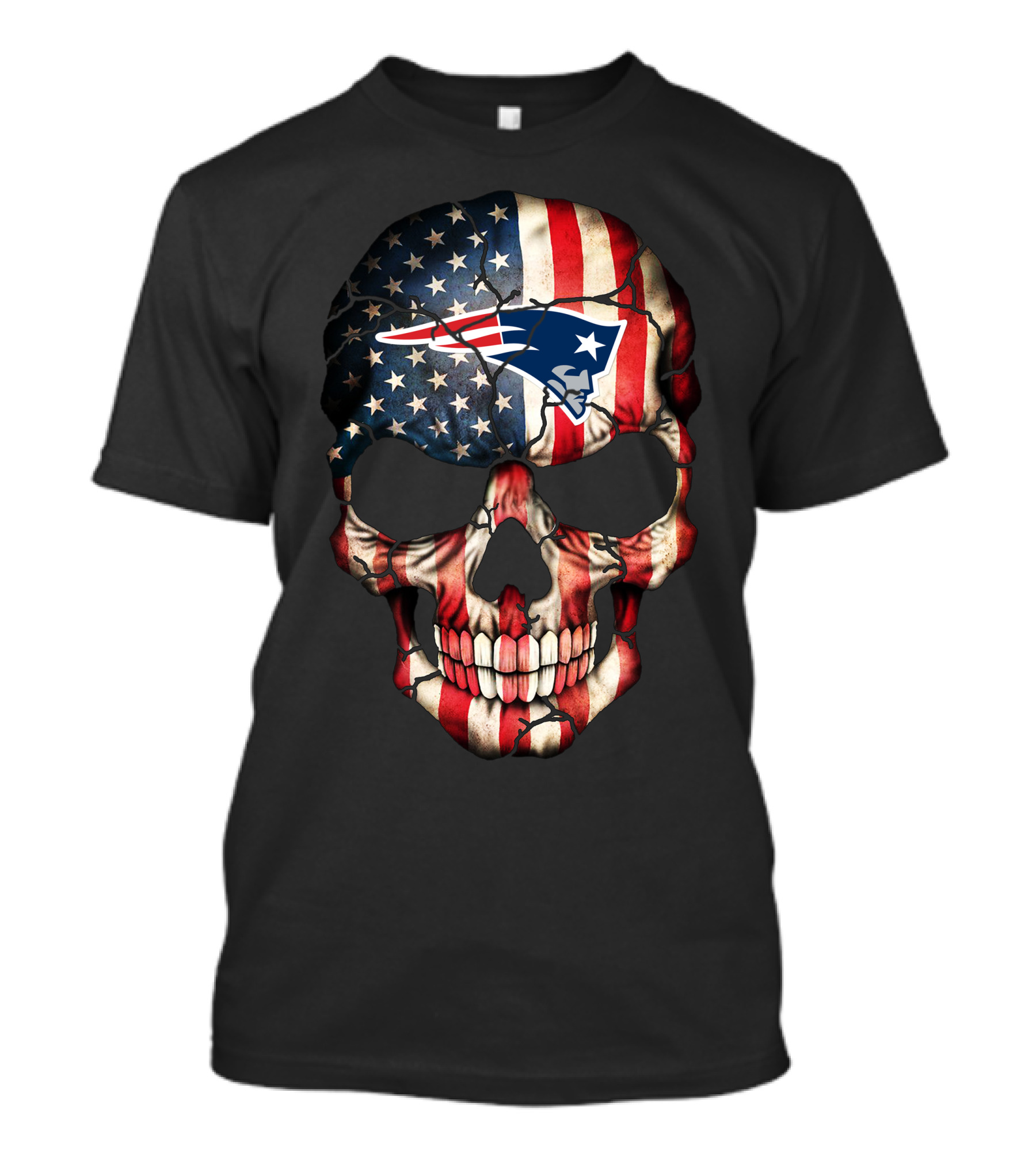 New England Patriots American Flag Skull 252 T-Shirt