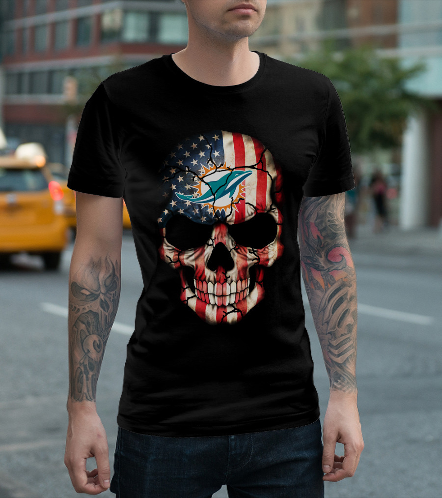 Miami Dolphins American Flag Skull T-Shirt