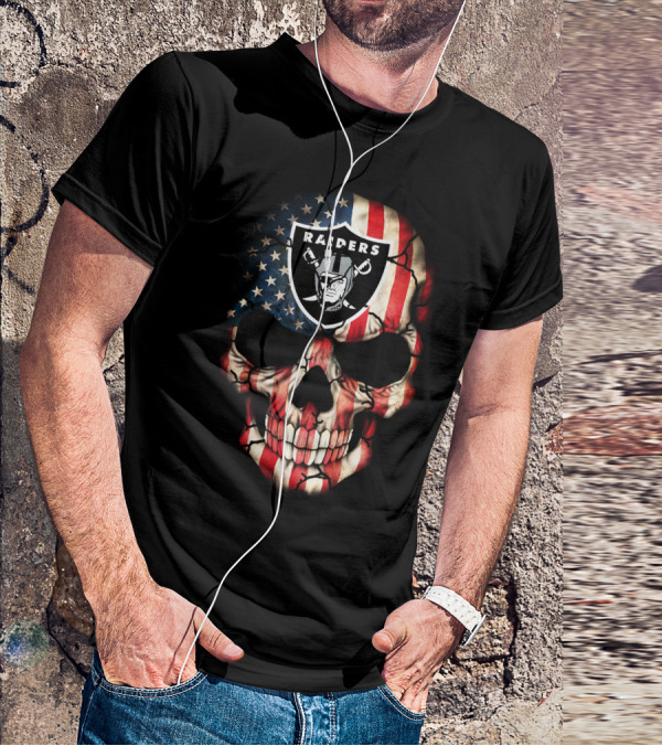 Las Vegas Raiders American Flag Skull T-Shirt