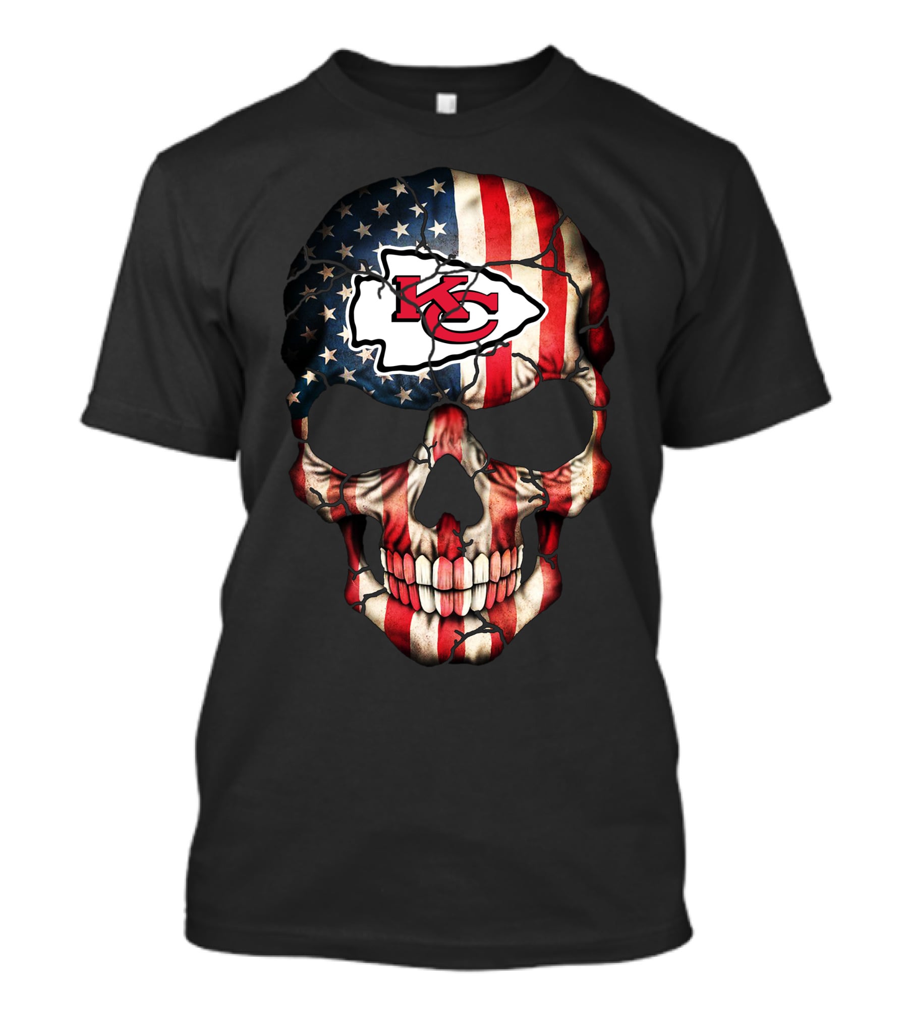 Kansas City Chiefs American Flag Skull T-Shirt