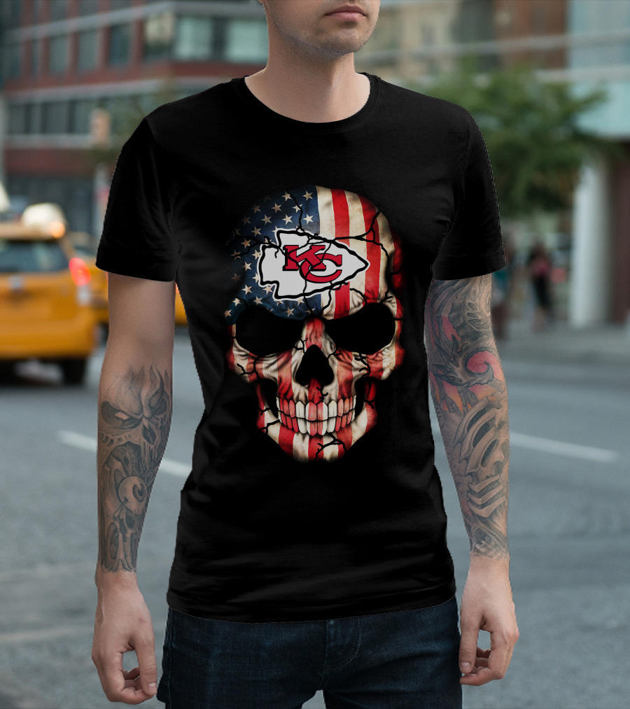 Kansas City Chiefs American Flag Skull T-Shirt