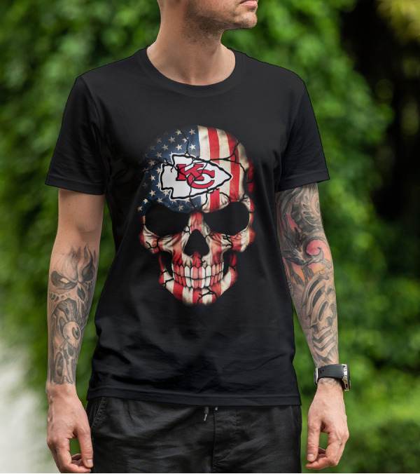 Kansas City Chiefs American Flag Skull T-Shirt