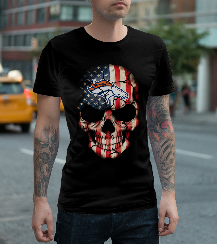 Denver Broncos American Flag Skull T-Shirt