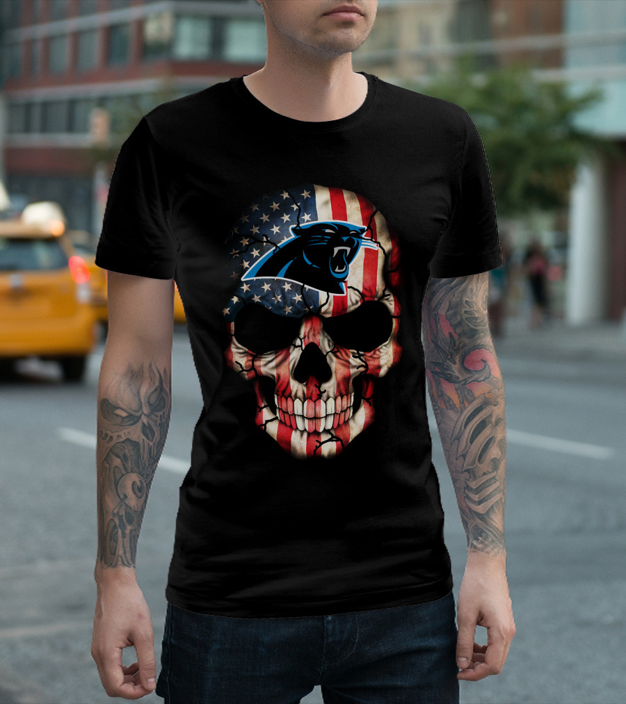 Carolina Panthers American Flag Skull 269 T-Shirt