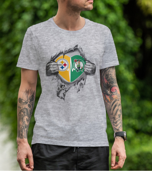 Steelers Boston Celtics Heartbeat Fandom Passion T-Shirt