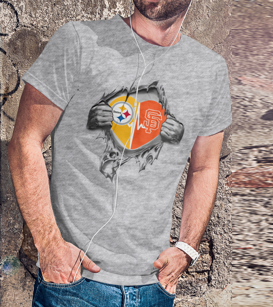 Steelers And San Francisco Giants Heartbeat Passion T-Shirt