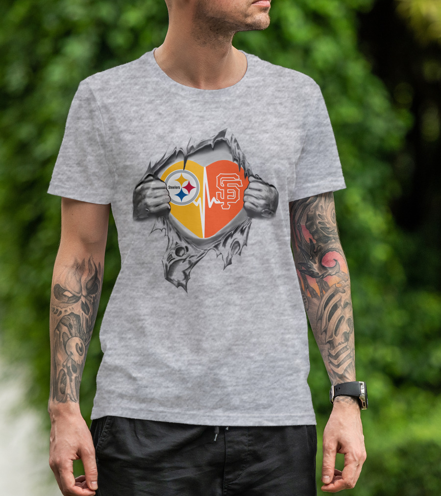Steelers And San Francisco Giants Heartbeat Passion T-Shirt