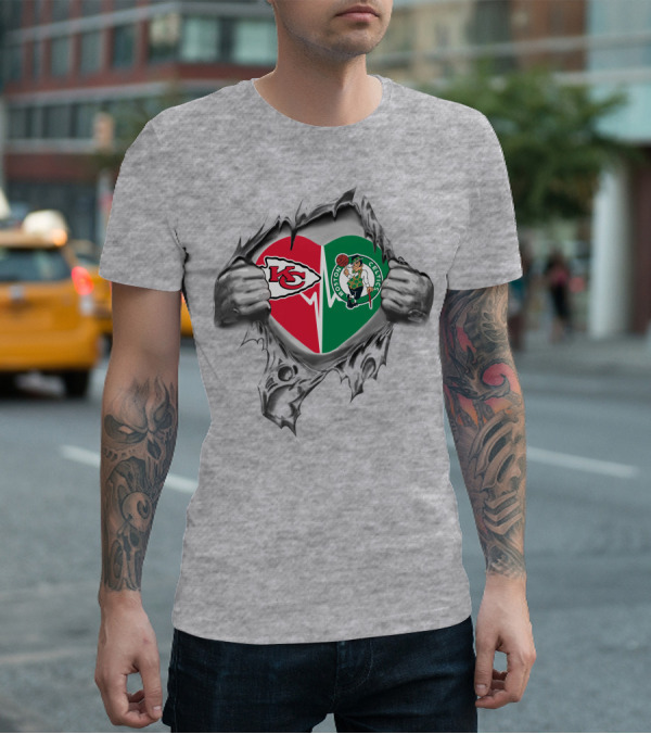 Chiefs Boston Celtics Heart Logo Fusion T-Shirt