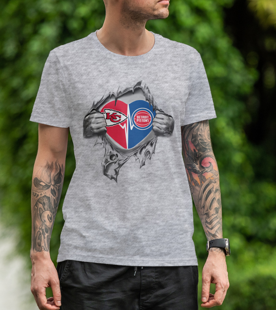 Chiefs Detroit Pistons Heart Torn Reveal T-Shirt