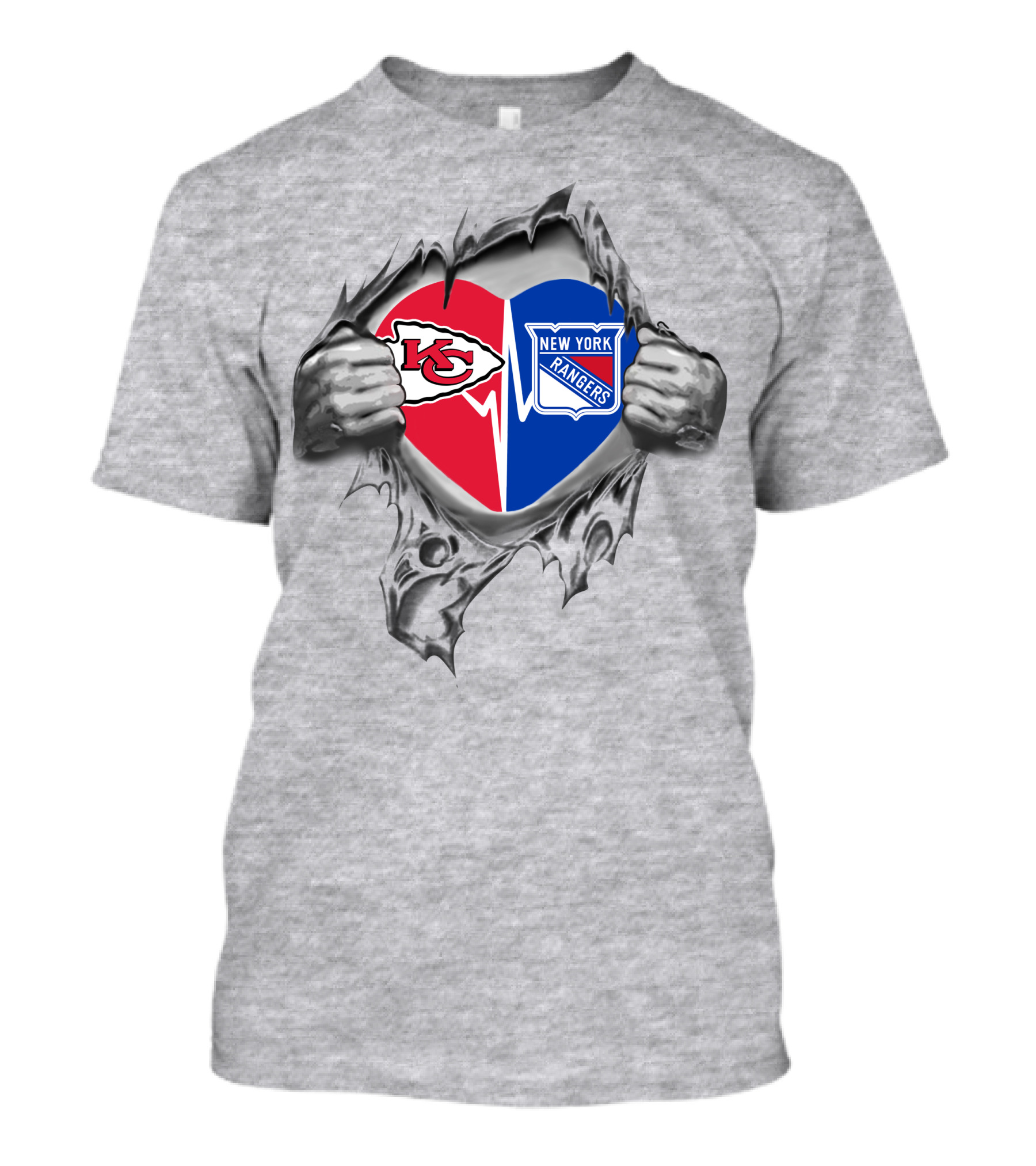 Chiefs New York Rangers Heart Torn Open T-Shirt