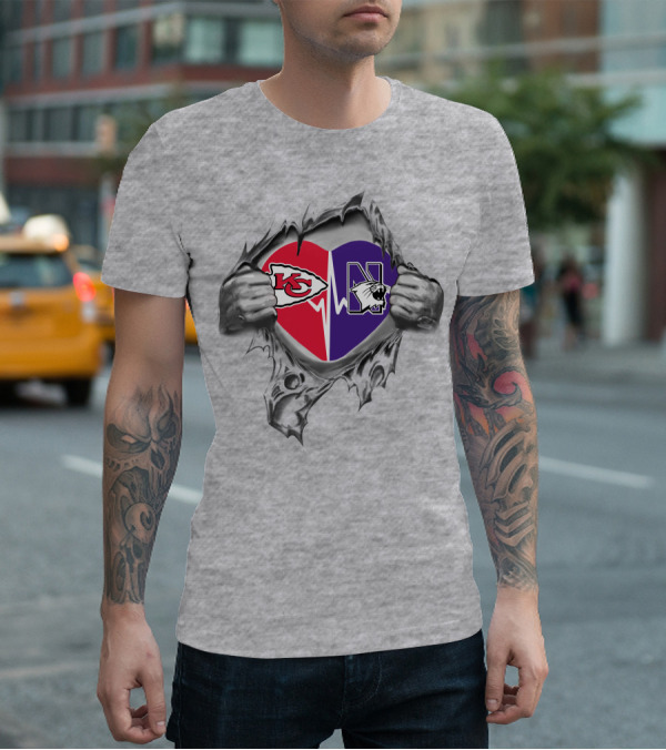 Chiefs Northwestern Wildcats Heart Design Logo Fusion T-Shirt