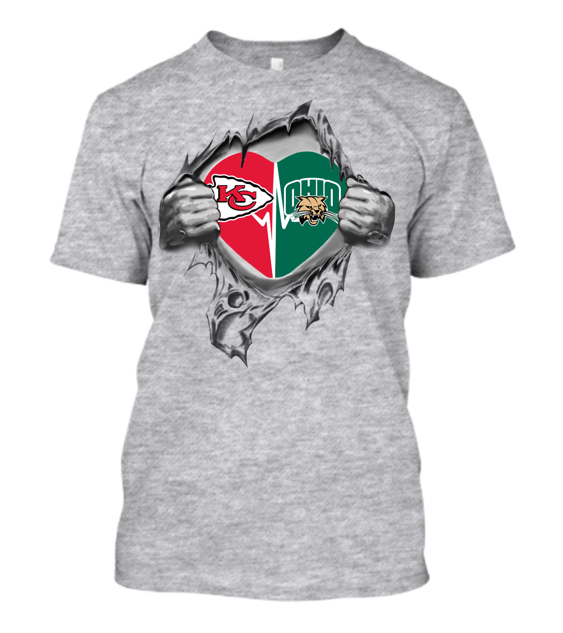 Chiefs Ohio Bobcats Heart Logo Rip T-Shirt