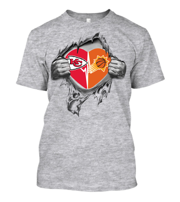 Chiefs Phoenix Suns Heart Logo With Torn Gray T-Shirt