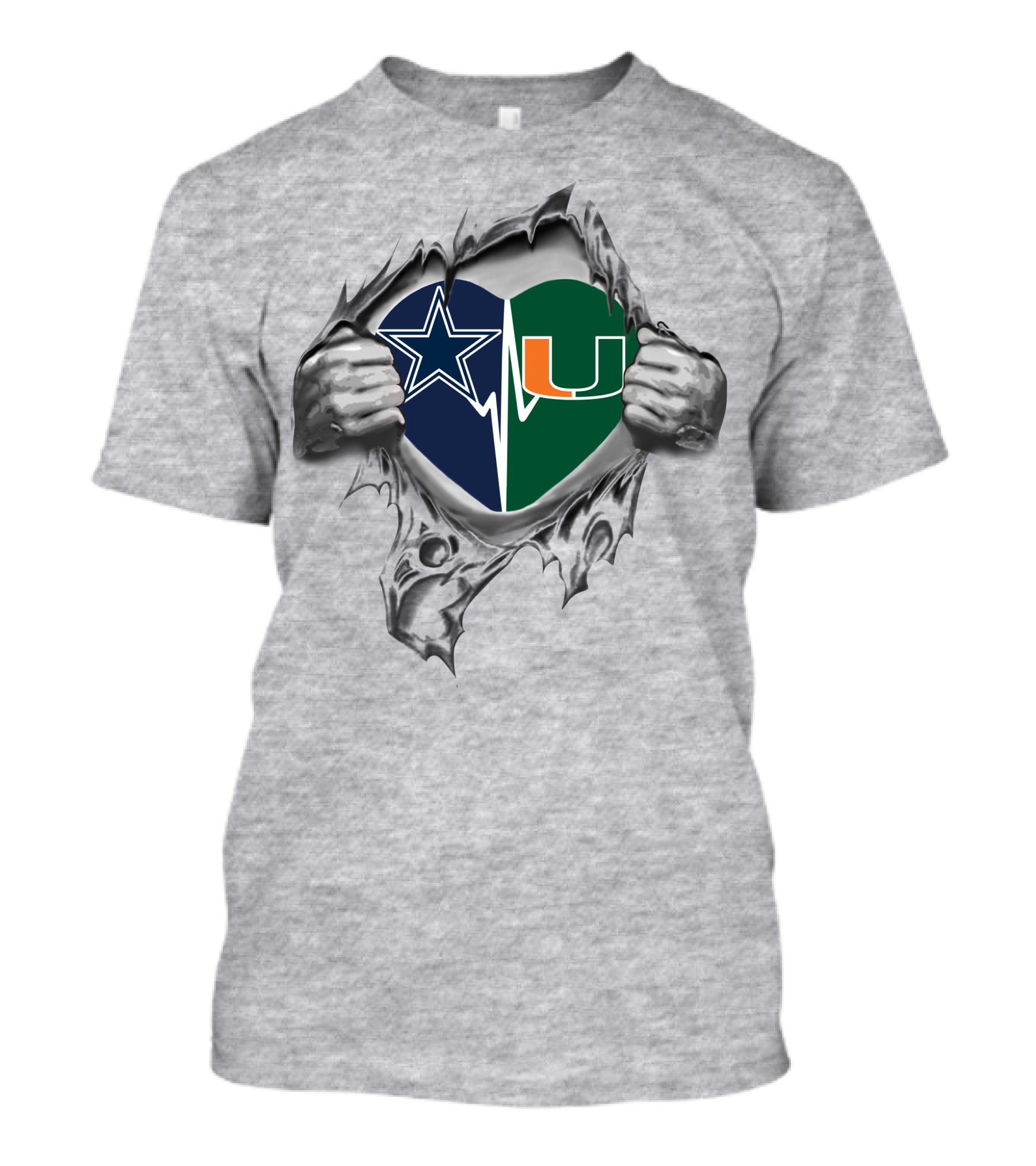 Cowboys Miami Hurricanes Heart Logo Rip T-Shirt