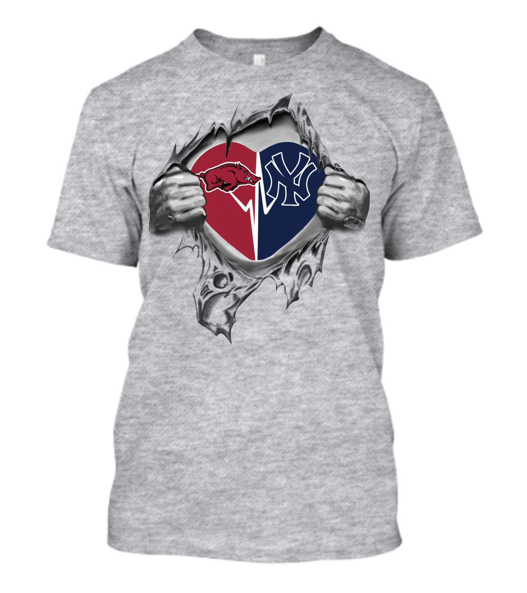 Yankees Razorbacks Heart Torn Open T-Shirt
