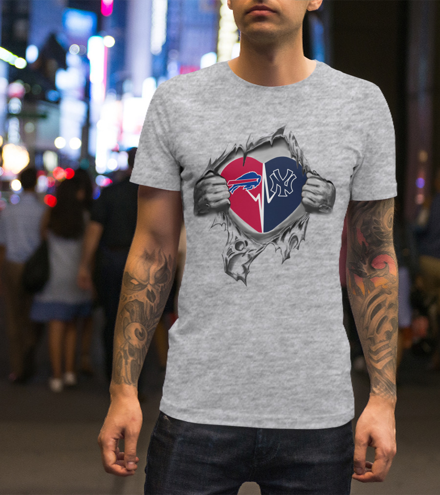 Yankees And Bills Fan Heart Rip T-Shirt