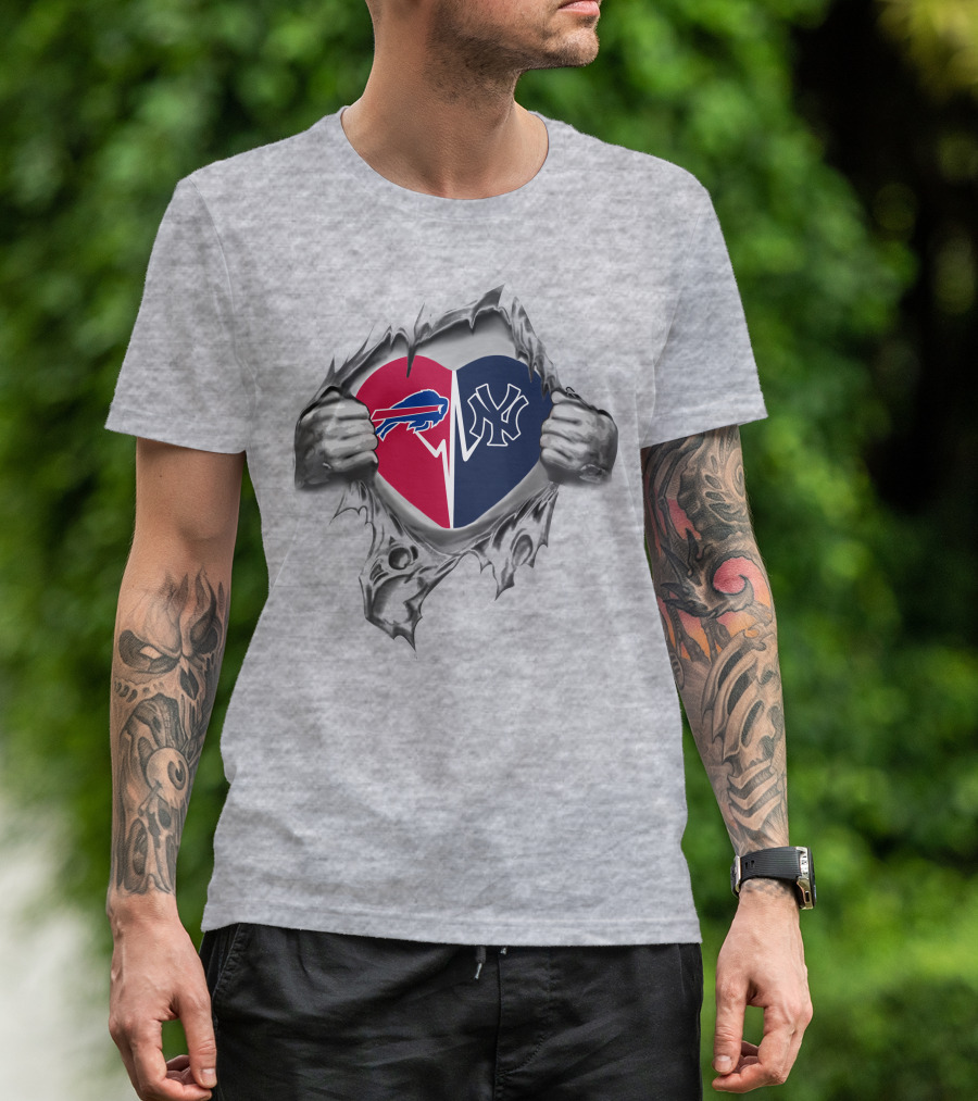 Yankees And Bills Fan Heart Rip T-Shirt