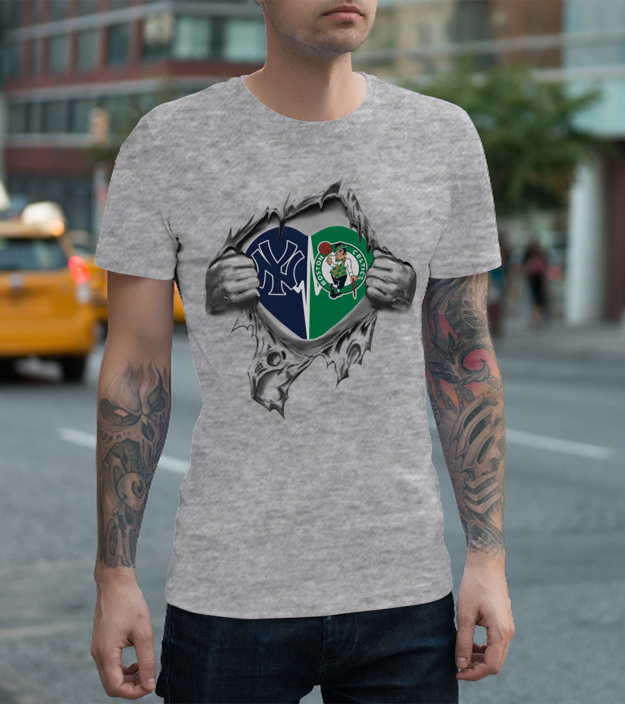 Yankees Celtics Heart Torn Open T-Shirt