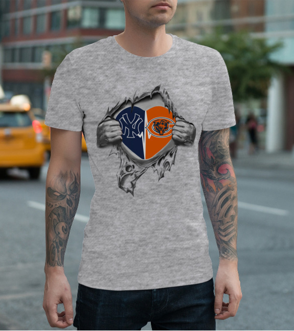 Yankees Chicago Bears Heart Logo Tear T-Shirt