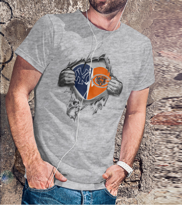 Yankees Chicago Bears Heart Logo Tear T-Shirt