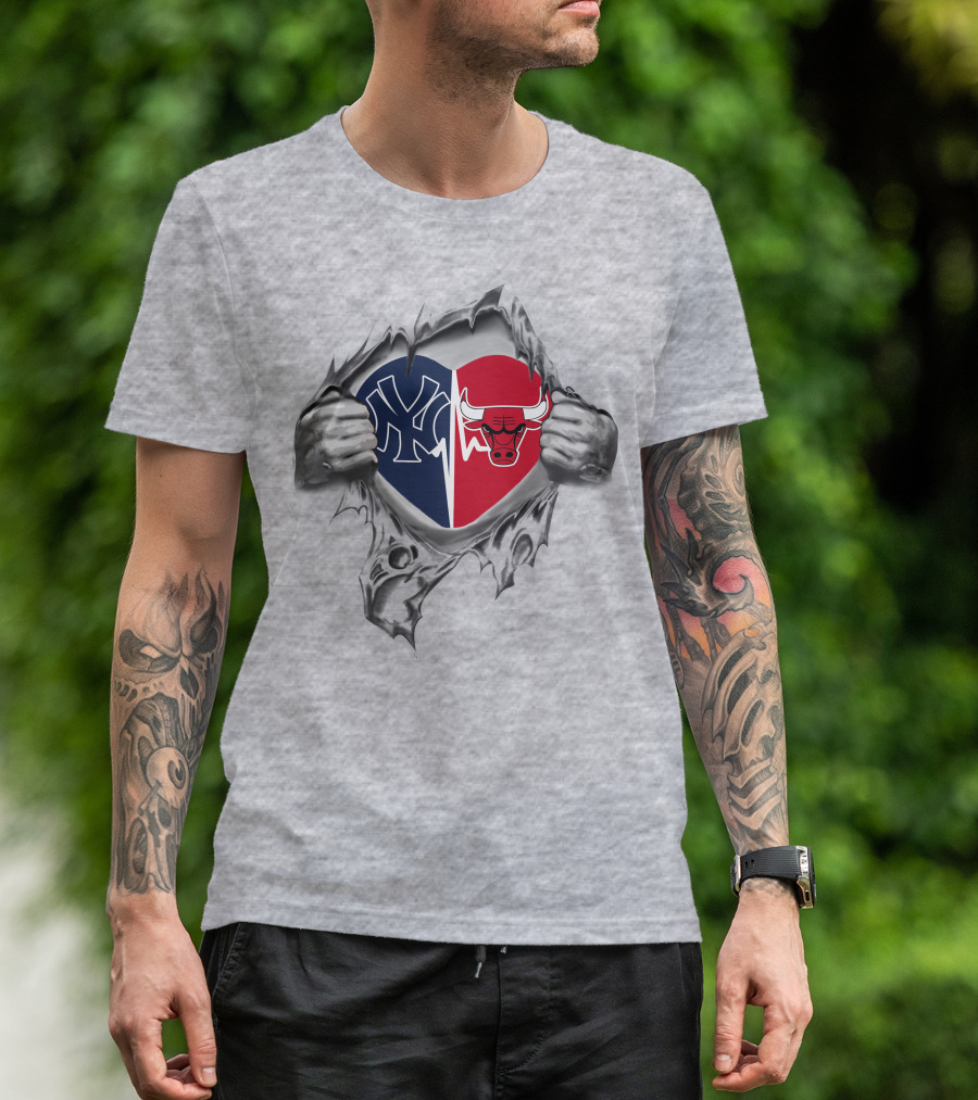 Yankees Chicago Bulls Heart T-Shirt