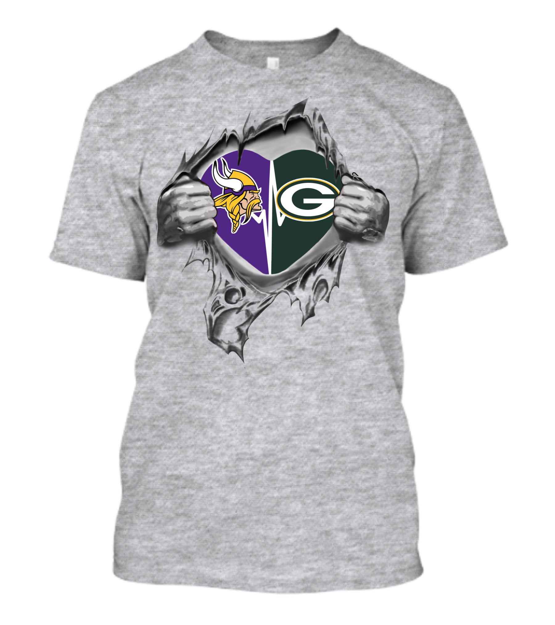 Vikings Packers Heart Logo With Split Sports Allegiance T-Shirt