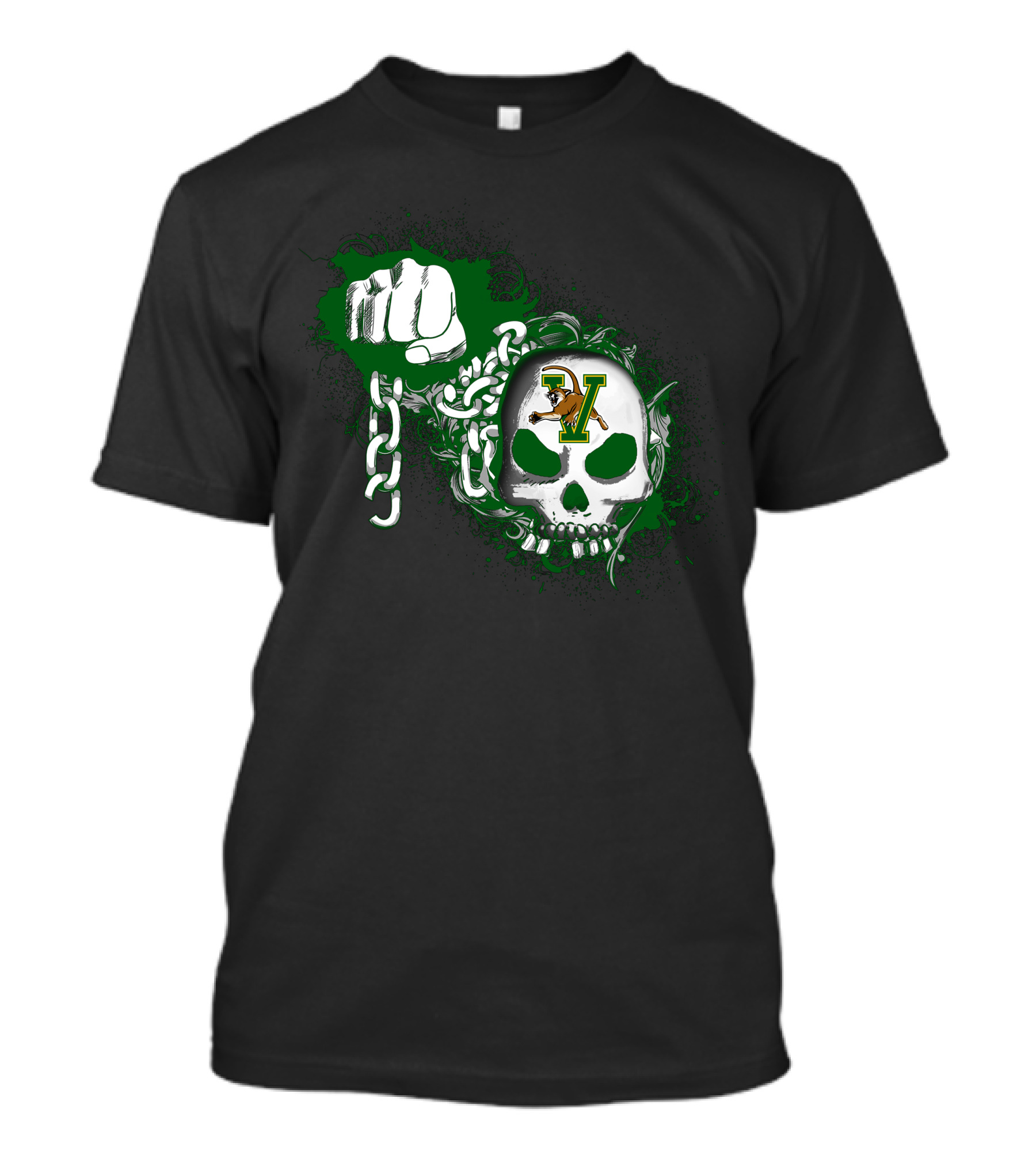 Vermont Catamounts Skull Fist And Chains T-Shirt