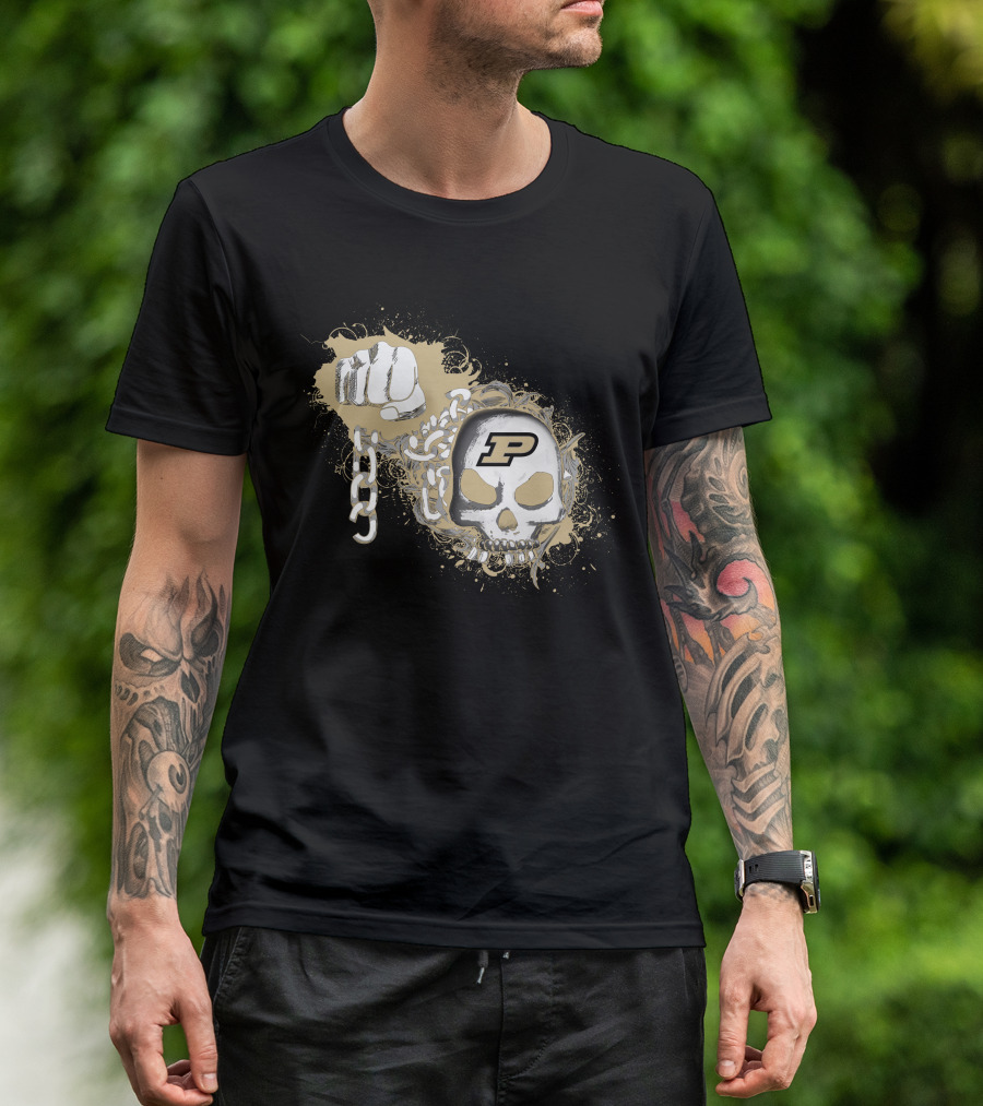 Purdue Boilermakers Skull And Fist With Chains Iconic P T-Shirt