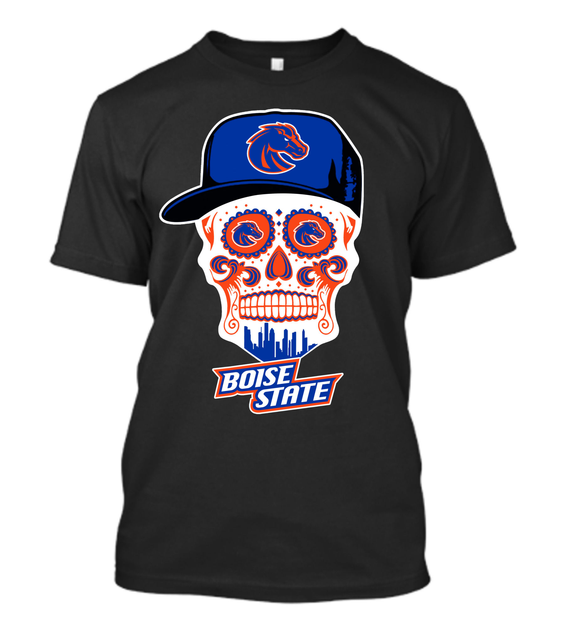 Boise State Broncos Skull Hat Skyline T-Shirt