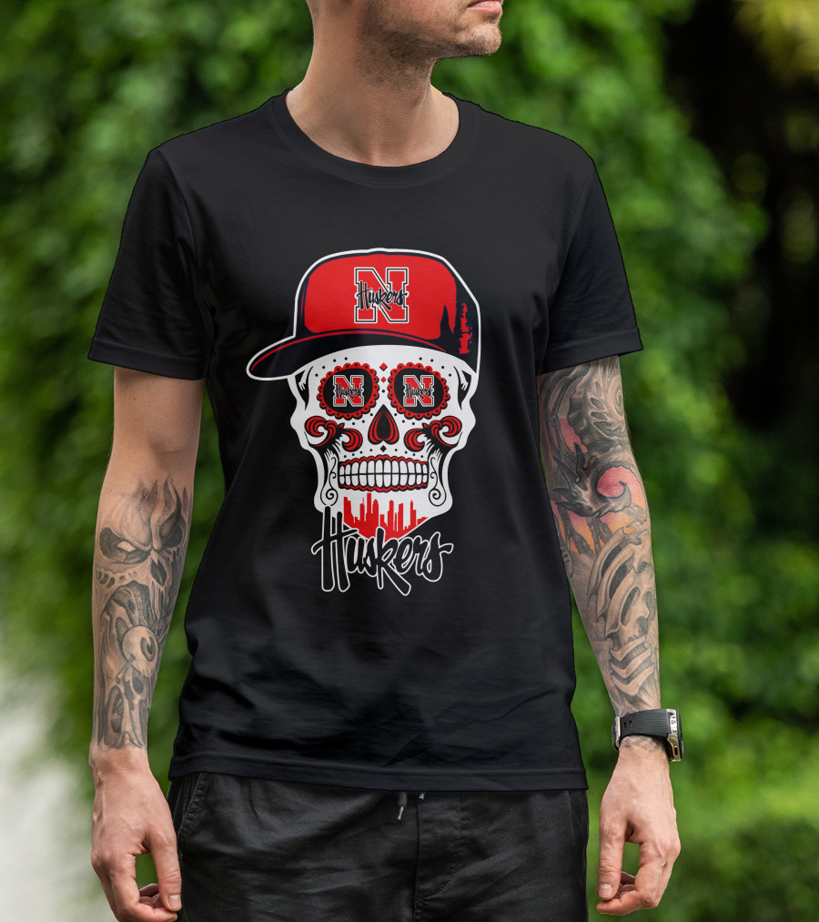 Nebraska Huskers Skull Hat Funny T-Shirt