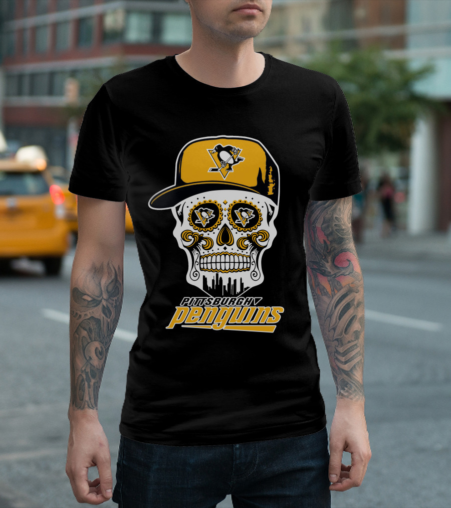 Pittsburgh Penguins Sugar Skull Cap Skyline Elements T-Shirt