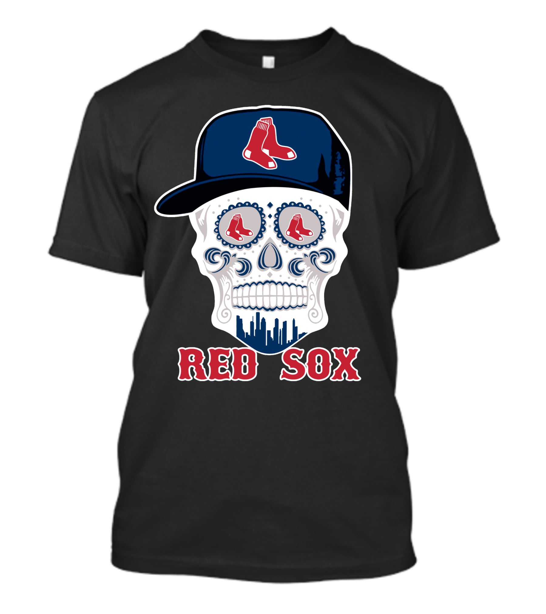 Boston Red Sox Skull With Hat T-Shirt